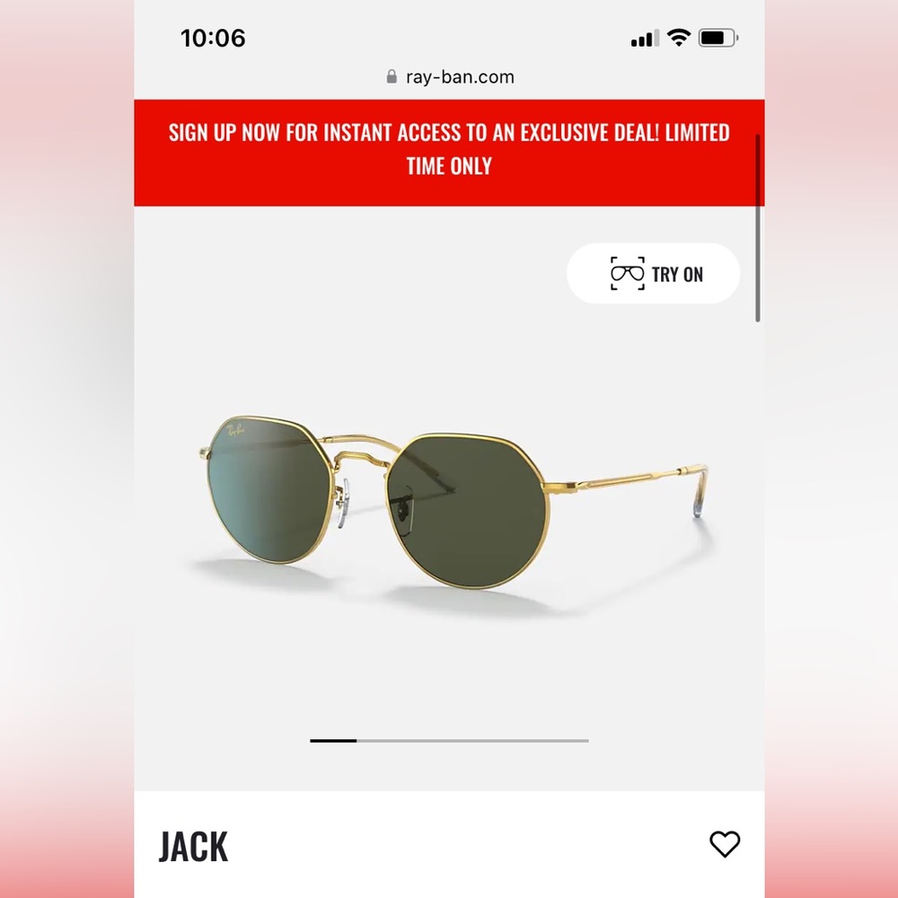 Authentic Ray-Bans - Jack Frame - Polished Gold/Green Lenses